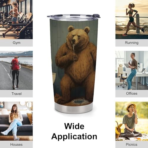 A Brown Bear Travel Tumbler Insulated Stainless Steel 20 oz with Lid