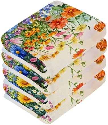 Colorful Wildflowers Washcloth Set - 12x12 Durable Absorbent