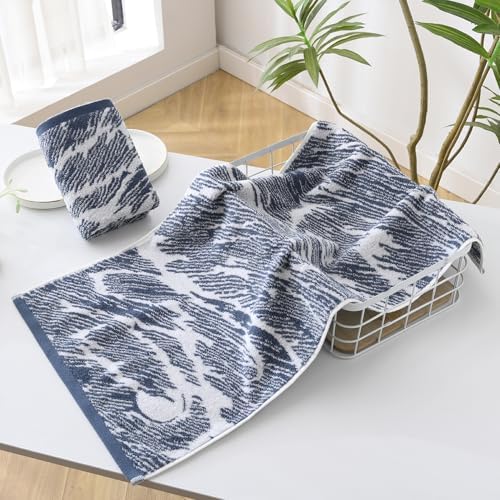 YiLUOMO 2-Piece Blue Cotton Zebra Towel Set