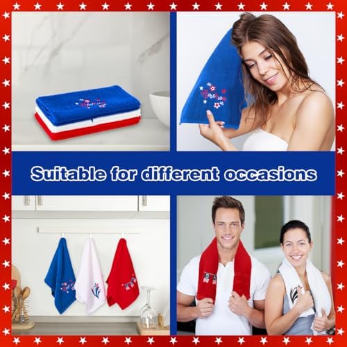 3 Pcs Patriotic 4th of July Hand Towels Red White Blue