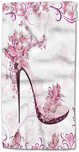 HGOD DESIGNS Pink Flower Hand Towels Pack of 4 Butterfly Design 15x30 Inches