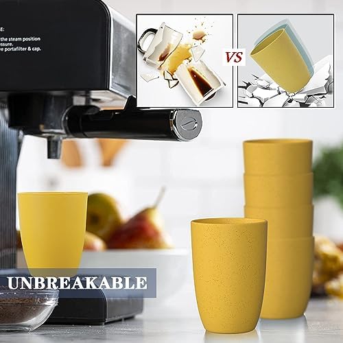 Homienly Reusable 8-Piece 12oz Yellow Wheat Straw Cups Microwave Dishwasher-Ready Unbreakable