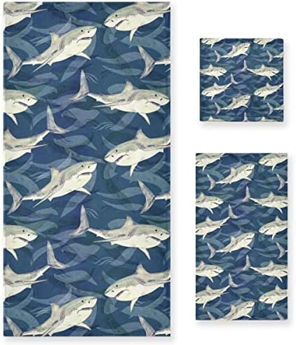 DOMIKING Shark Ocean Bath Towel Set of 3