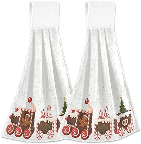 Aslsiy Christmas Gingerbread Train Hanging Kitchen Towels Set of 2