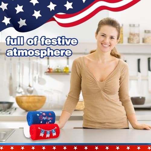 3 Pcs Patriotic 4th of July Hand Towels Red White Blue
