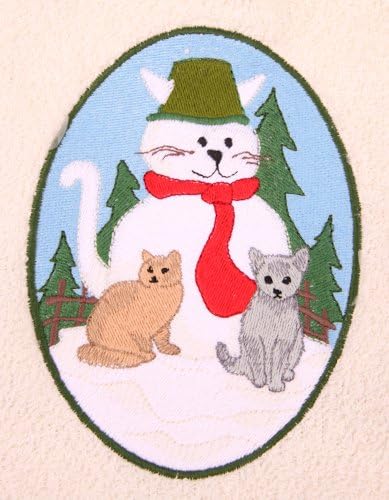 Bath Towel Set with Embroidered Cat Snowman Design