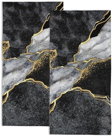 14x28 Hand Towel Set Black and White Marble Fingertip