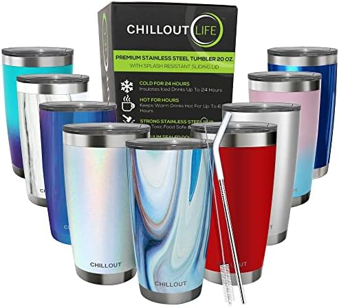 CHILLOUT LIFE 20 oz Double Wall Vacuum Insulated Stainless Steel Tumbler with Lid