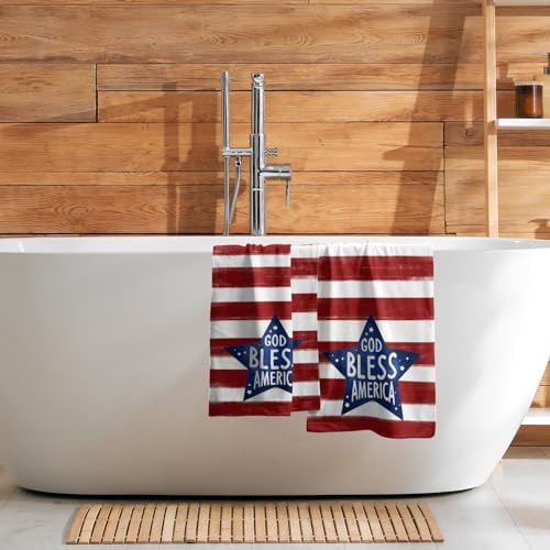 2 x USA Flag Towels Red Stripes Blue Star Patriotic Face Towels