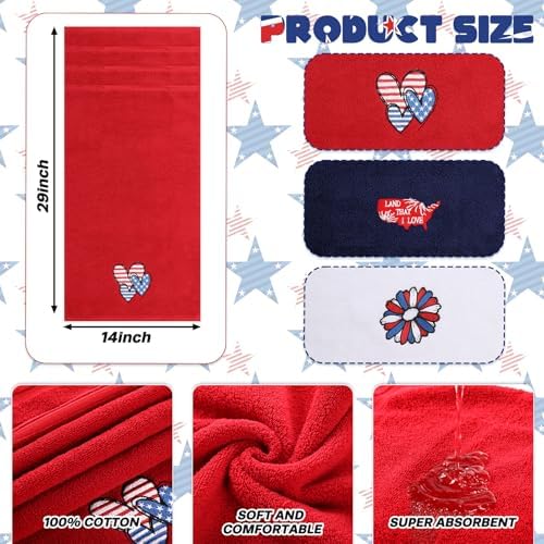 3 Pcs Patriotic Hand Towels 14x29 Independence Day Set