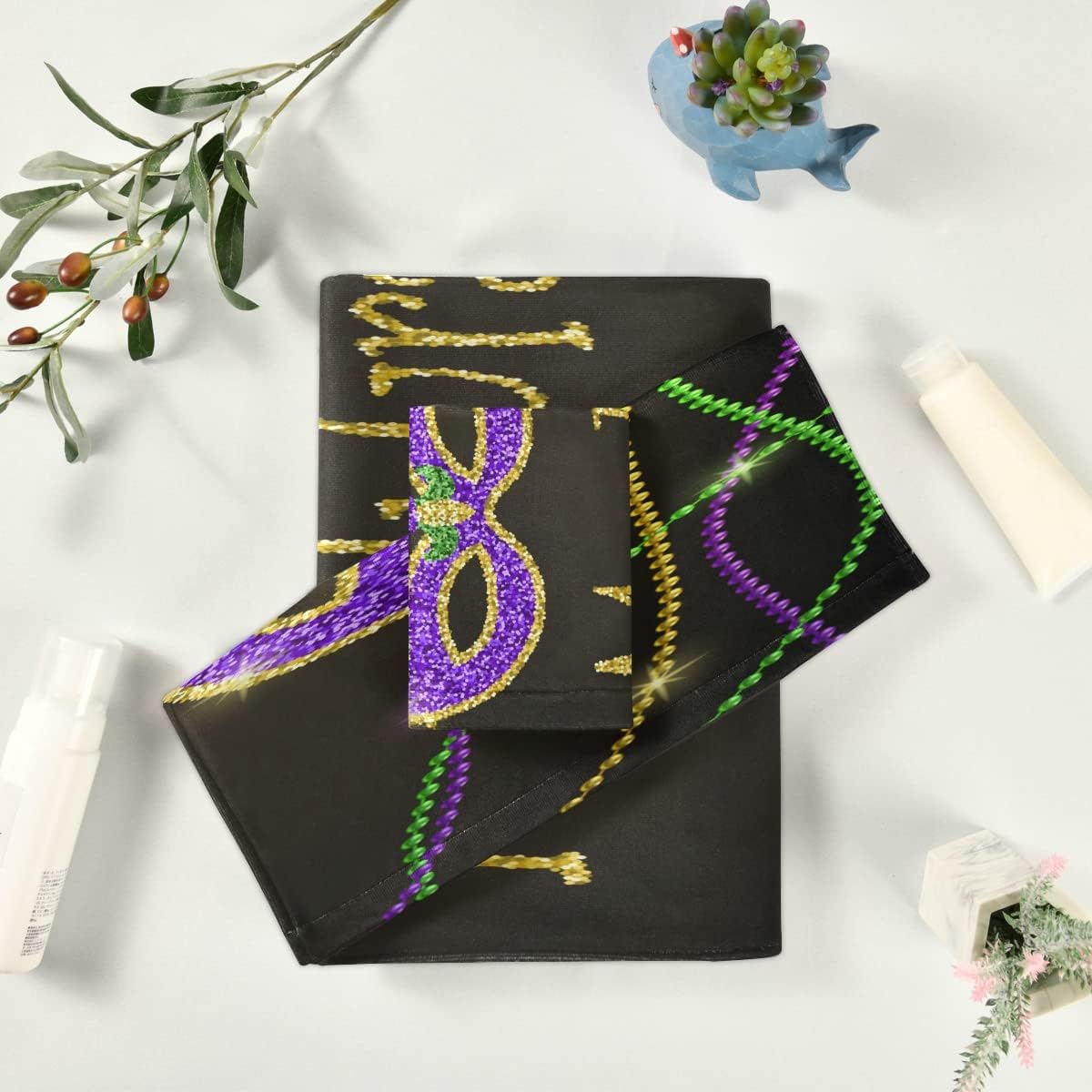 Mardi Gras Beads bath towel set - 3-piece absorbent cotton bath towels