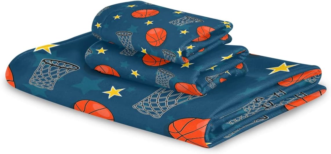 DOMIKING Basketball Towel Set of 3 Pure Cotton Bath Towels