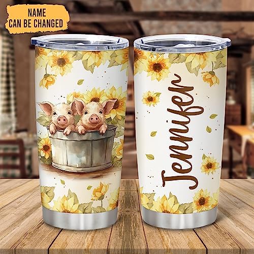 Hyturtle Custom Name Stainless Steel Tumbler 20oz for Pig Lover