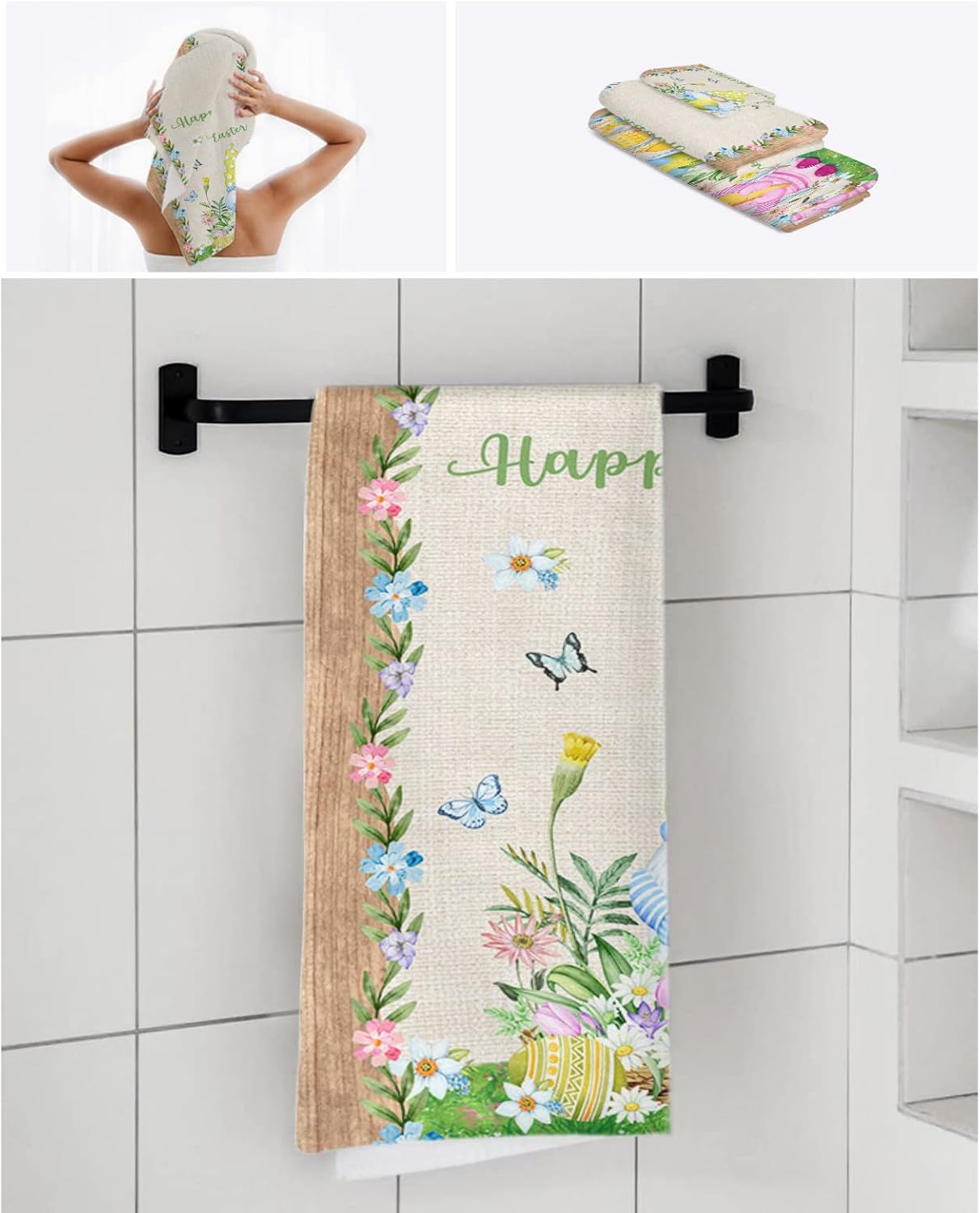 Easter 3-Piece Linen Bath Towels Set - Luxury Soft Durable and Quick-Drying