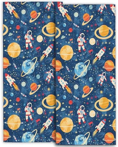 AmePay Cute Space Hand Towels 2 Pack Blue Astronaut Pattern