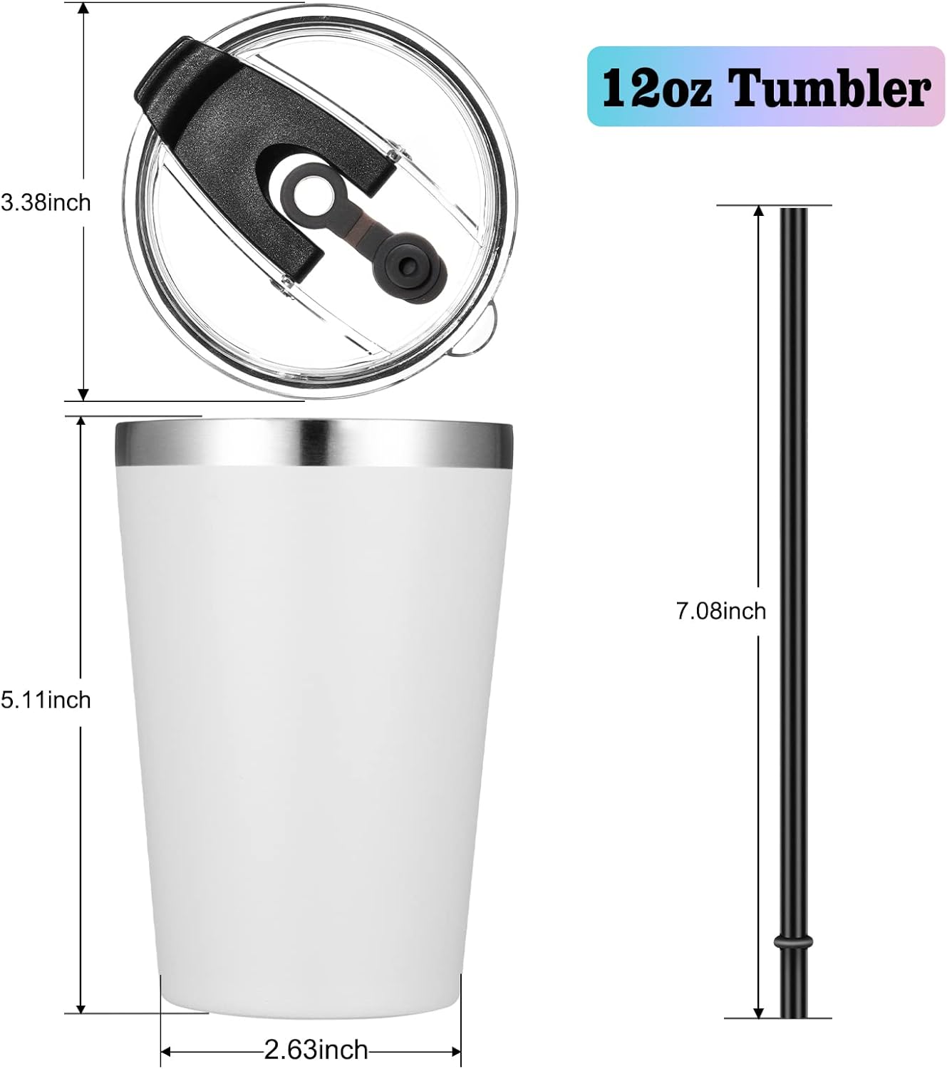 Sturdy 12 oz Tumbler with Lid Straw for Travel