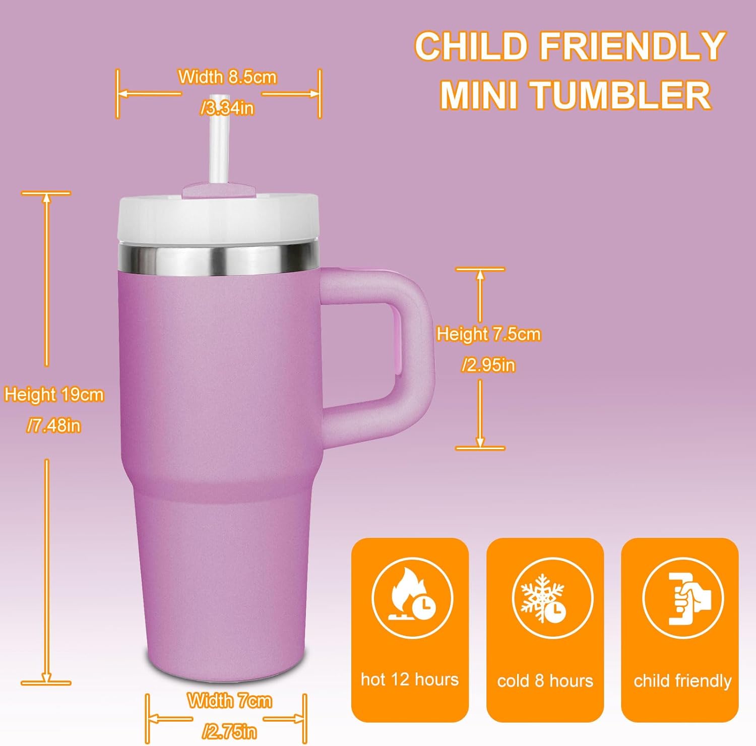 14 oz Kids Tumbler with Lid and Straw Purple