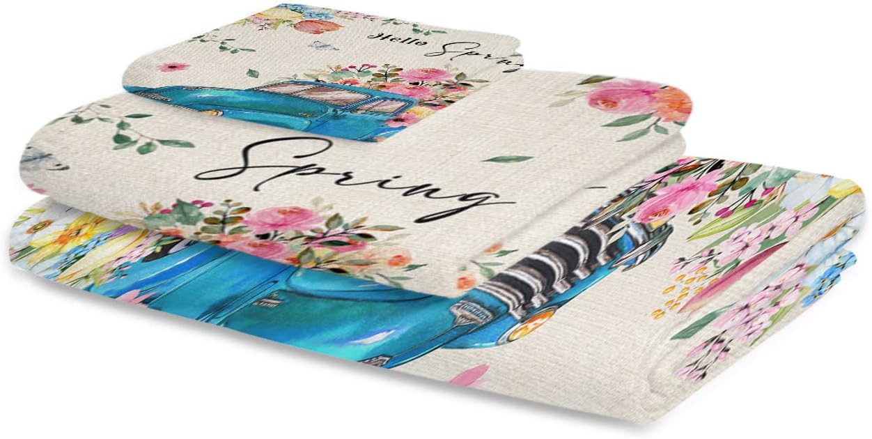 3-Piece Floral Blue Truck bath towel set