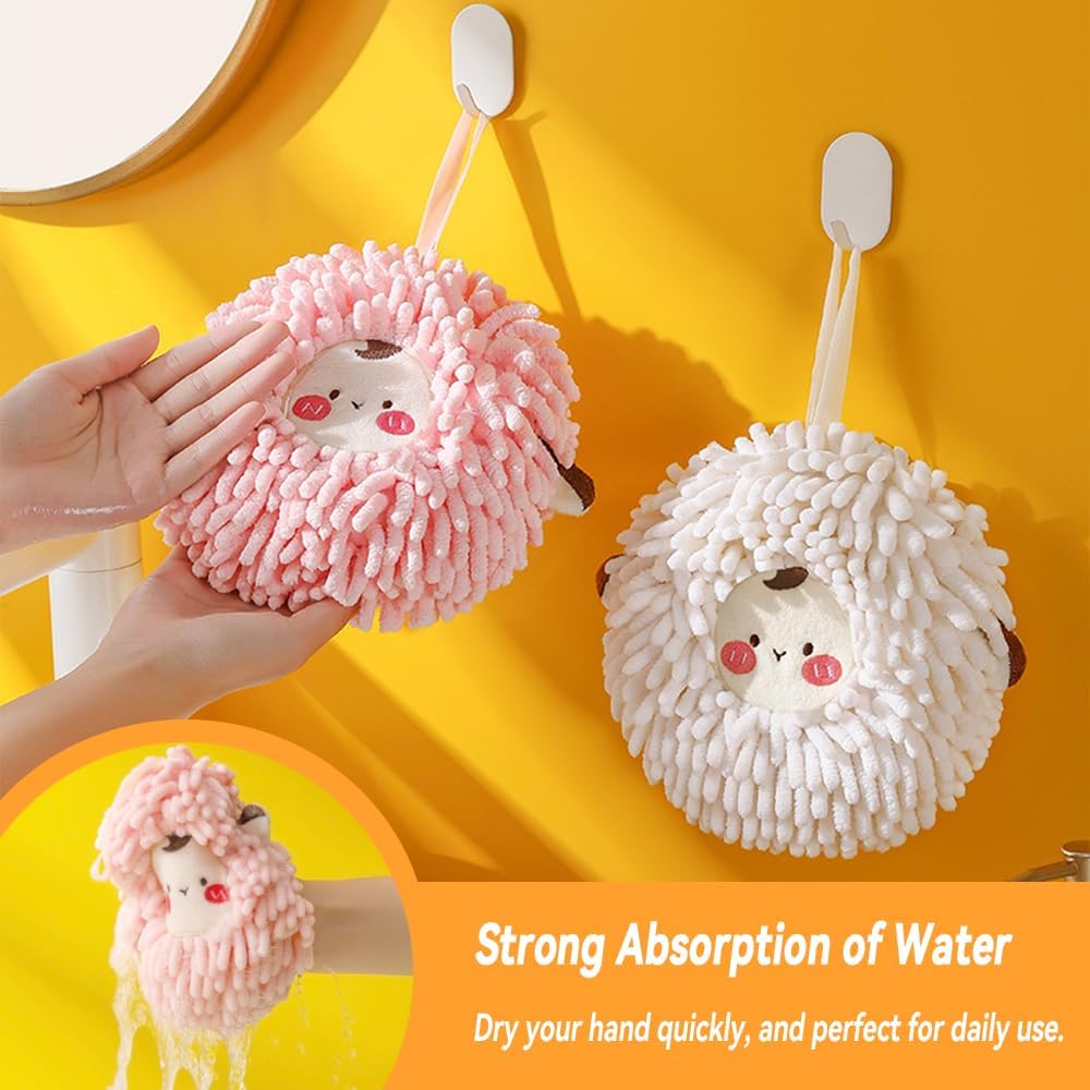 FHDUSRYO 2-Pack Fuzzy Ball Hand Towels Soft Durable Kitchen Bathroom Use