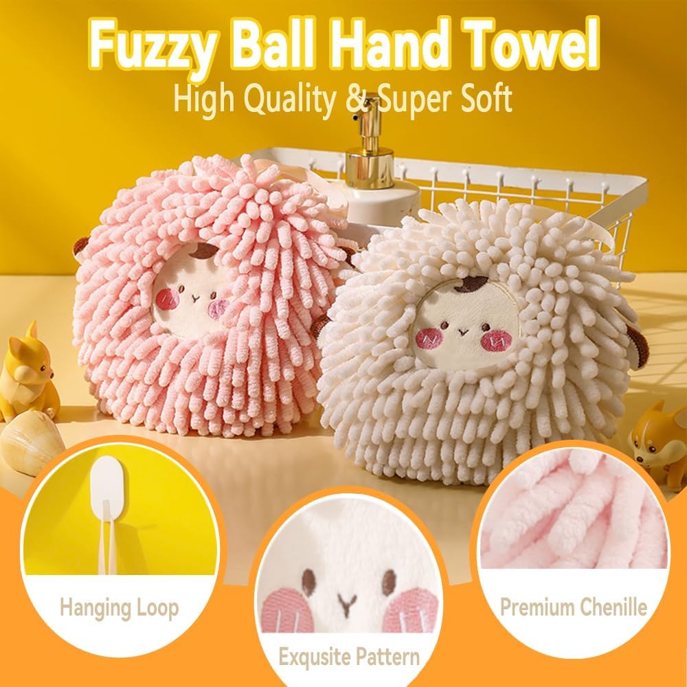 FHDUSRYO 2-Pack Fuzzy Ball Hand Towels Soft Durable Kitchen Bathroom Use
