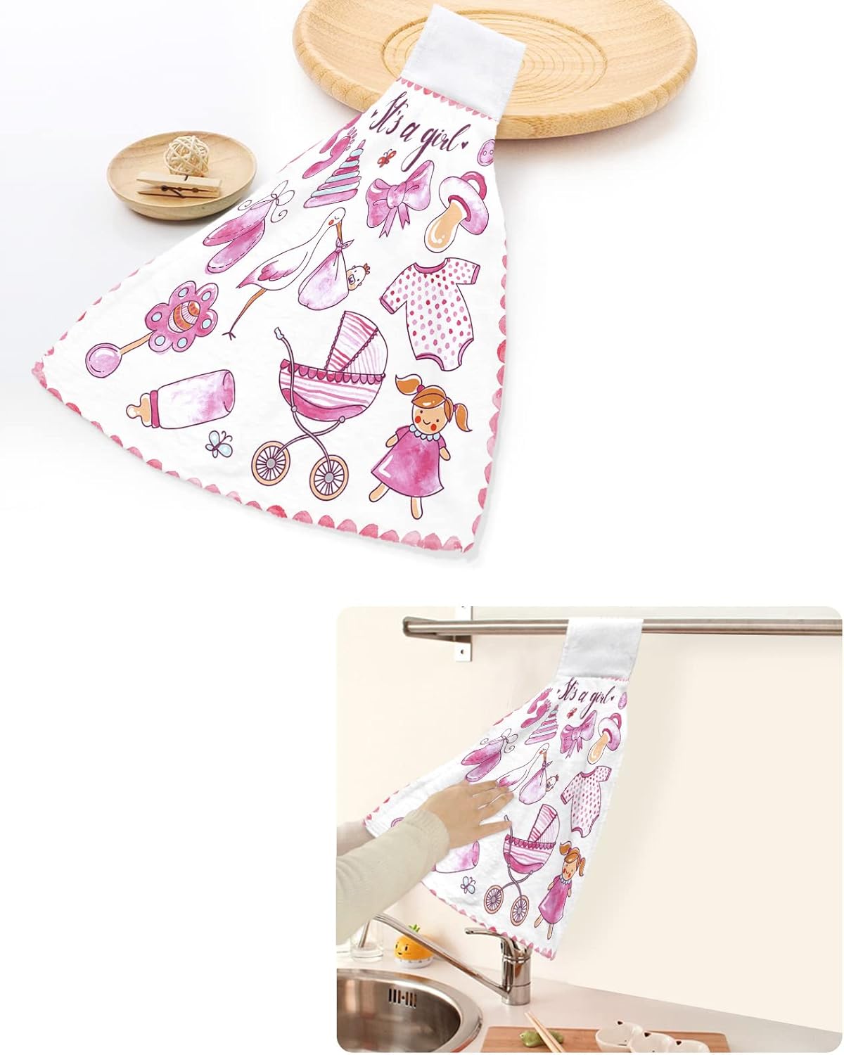 Space-Saving Kitchen Hand Towels with Hook and Loop Closure