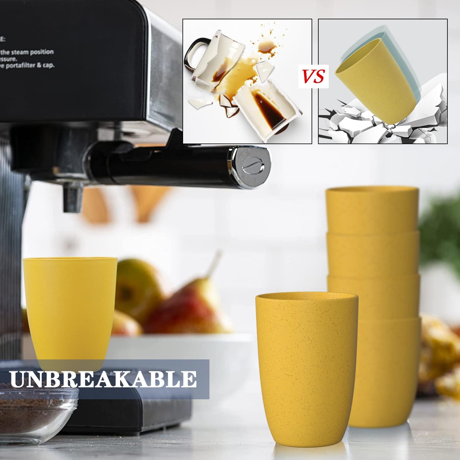 Homienly Reusable 8-Piece 12oz Yellow Wheat Straw Cups Microwave Dishwasher-Ready Unbreakable