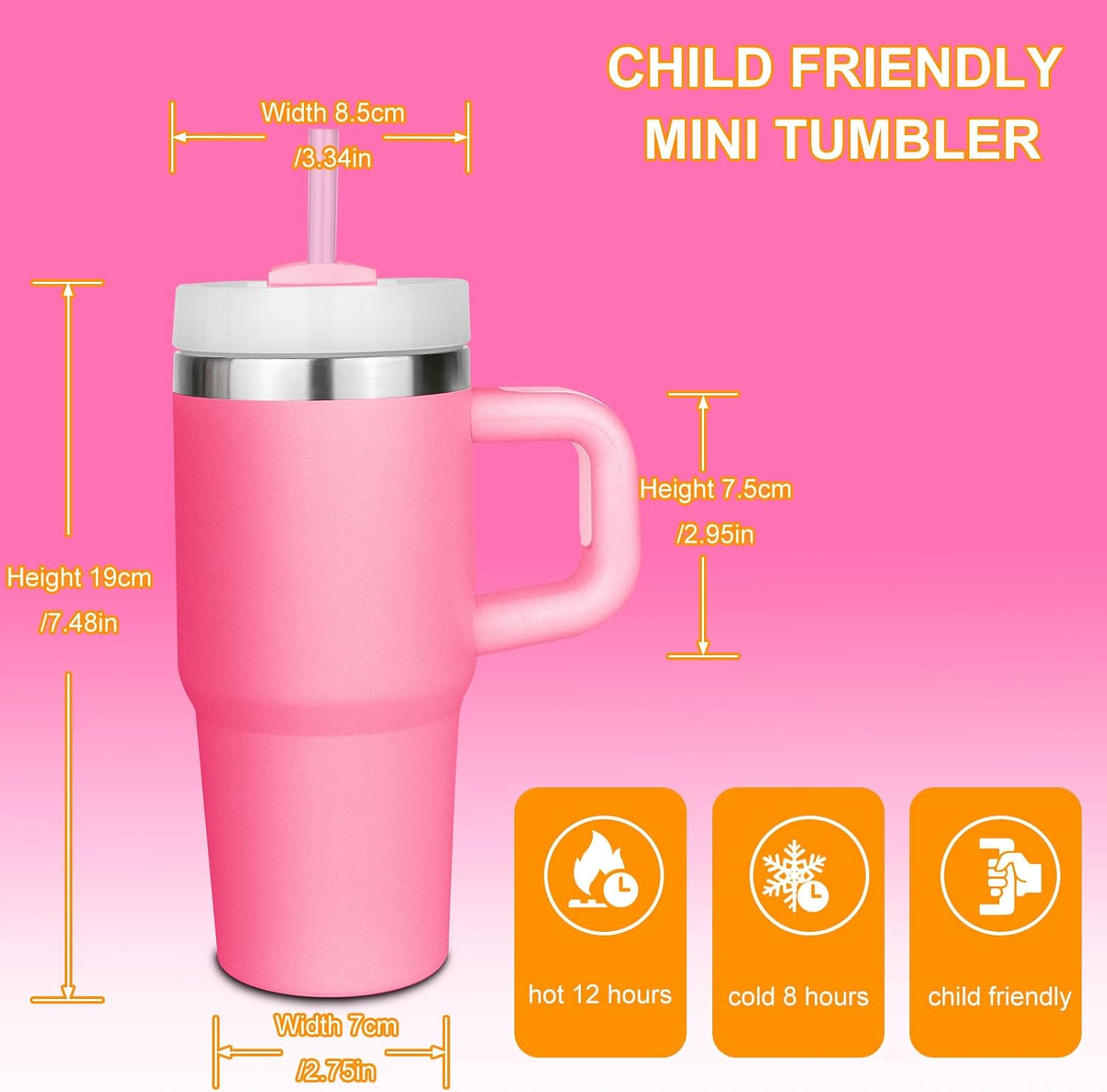 14 oz Insulated Tumbler with Handle and Straw Pink