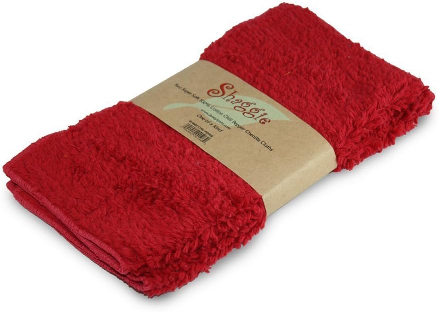 Set of 2 10 x 10 Chenille Washcloths - Red Shaggy