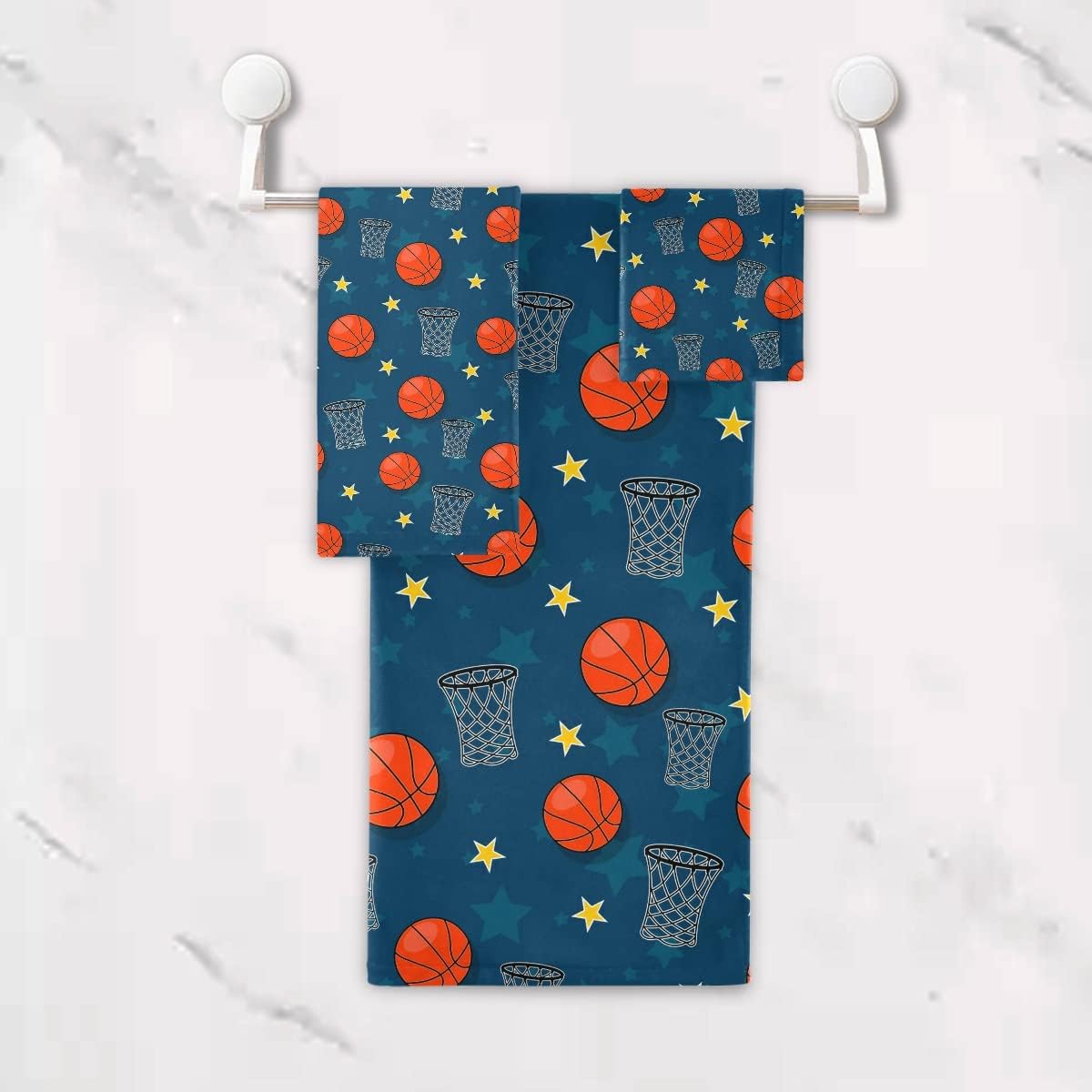 DOMIKING Basketball Towel Set of 3 Pure Cotton Bath Towels