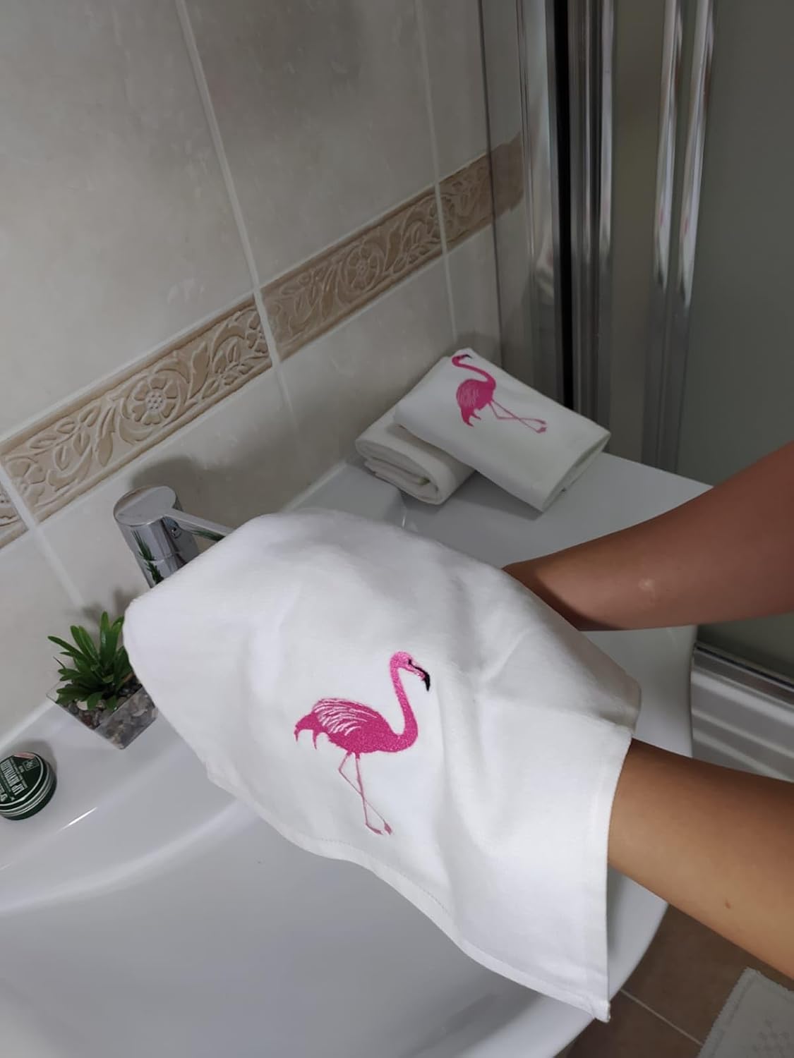 2-Pack Flamingo Cotton Hand Towels White - Perfect for Bathroom Kitchen