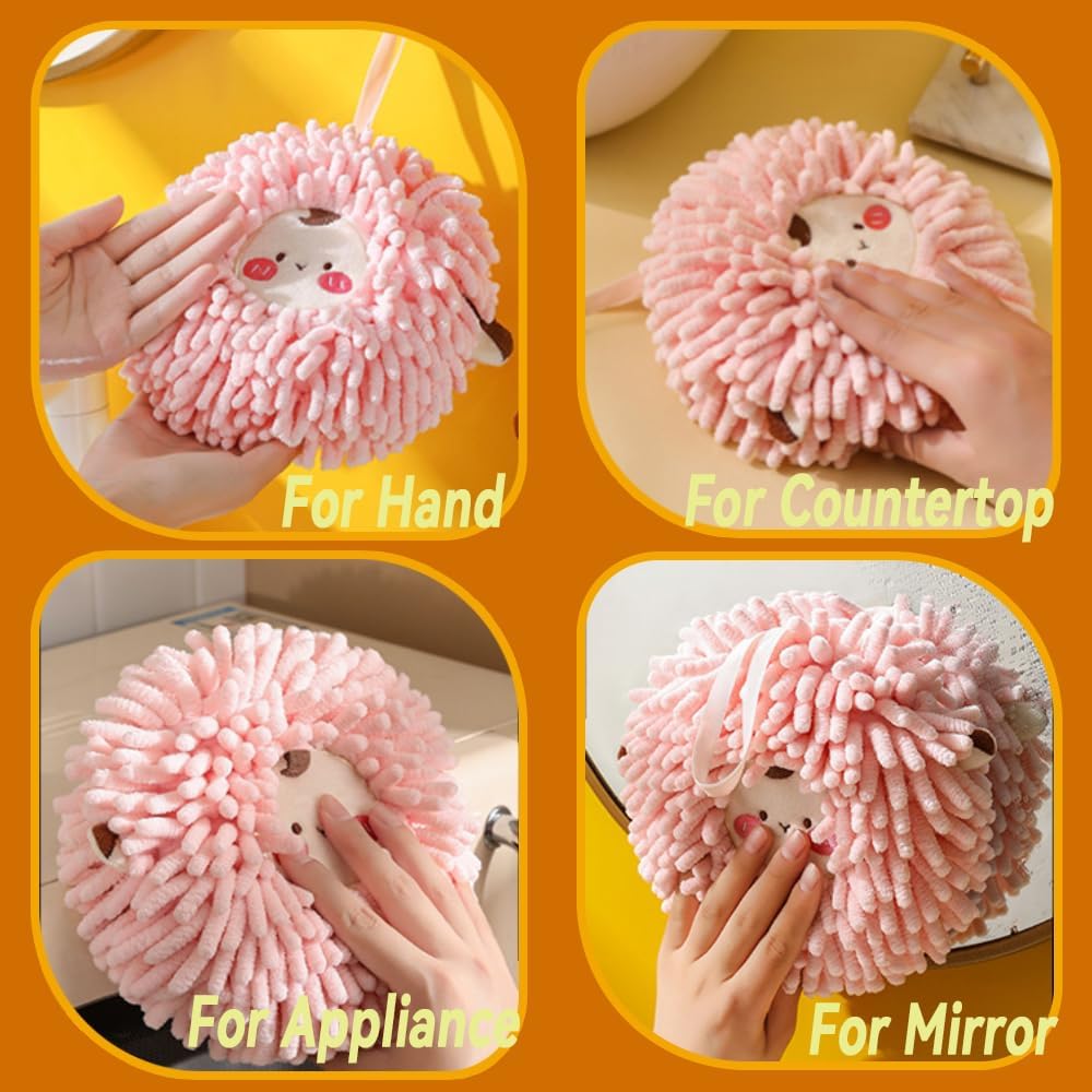 FHDUSRYO 2-Pack Fuzzy Ball Hand Towels Soft Durable Kitchen Bathroom Use
