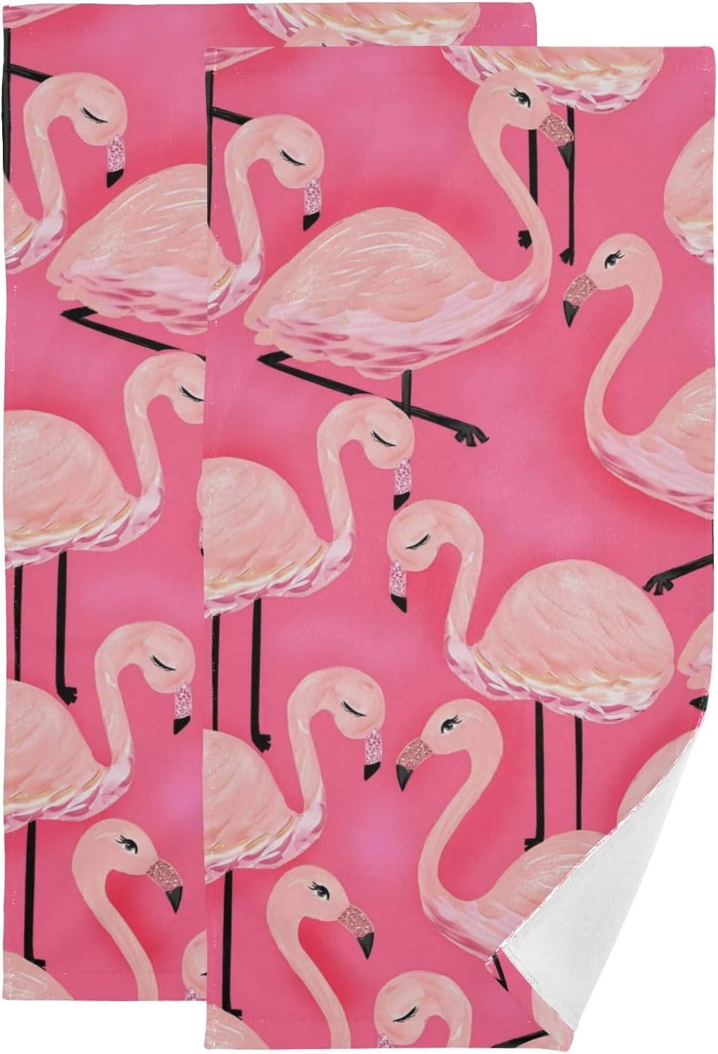 Two-Piece Pink Flamingo Hand Towels for Bathroom More