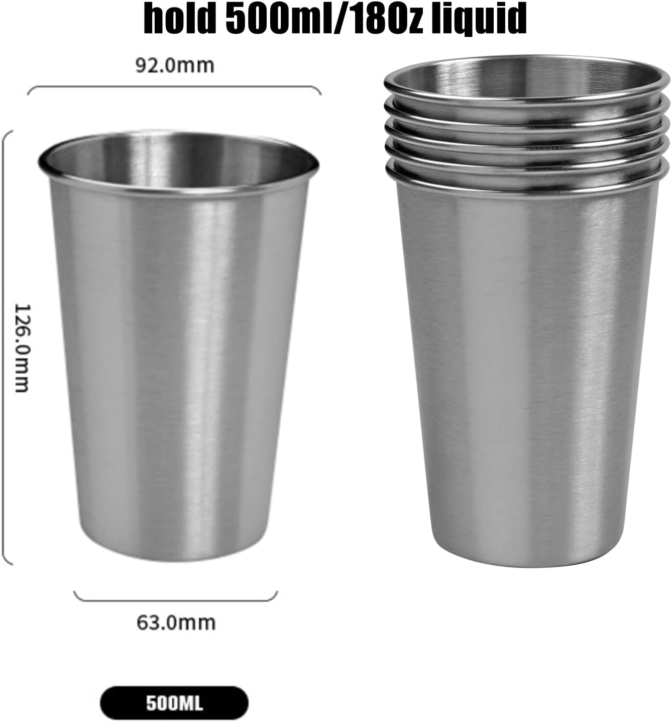 Stainless Steel Cups 18oz Set 5Pcs