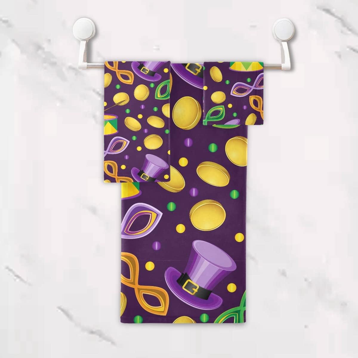 Mardi Gras Coins Bath Towels Set of 3 Extra Large Pure Cotton