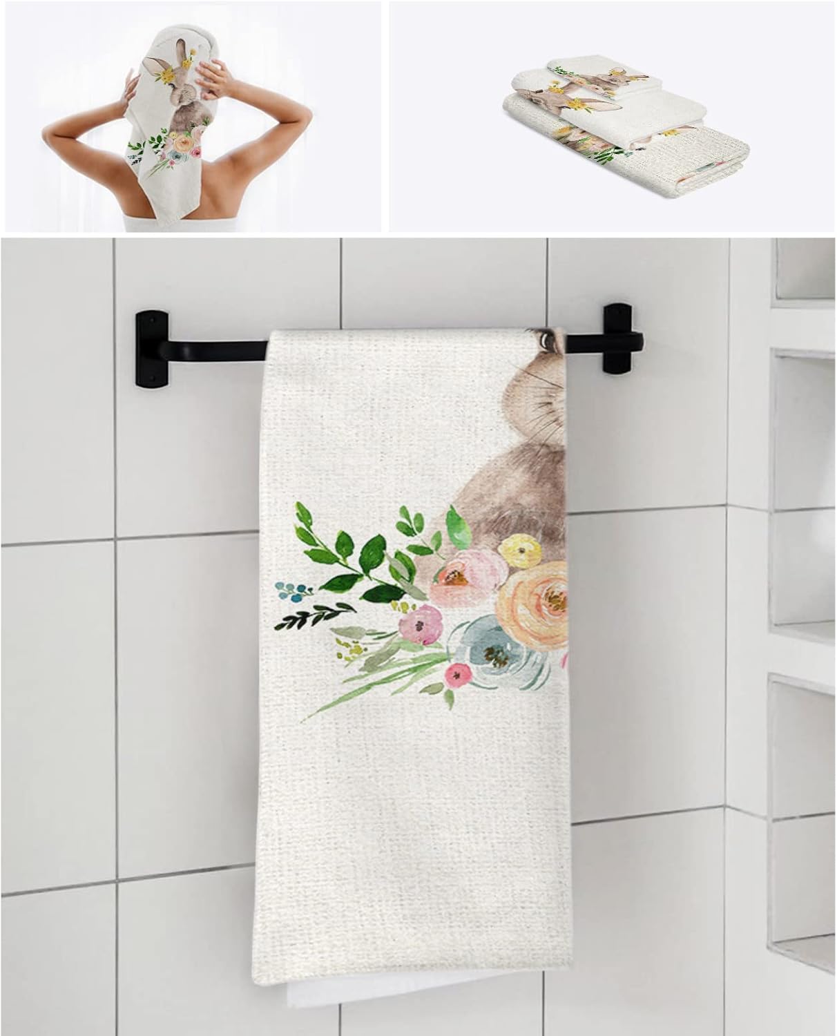 Boanket Watercolor Brown Bunny 3-Piece Towel Set