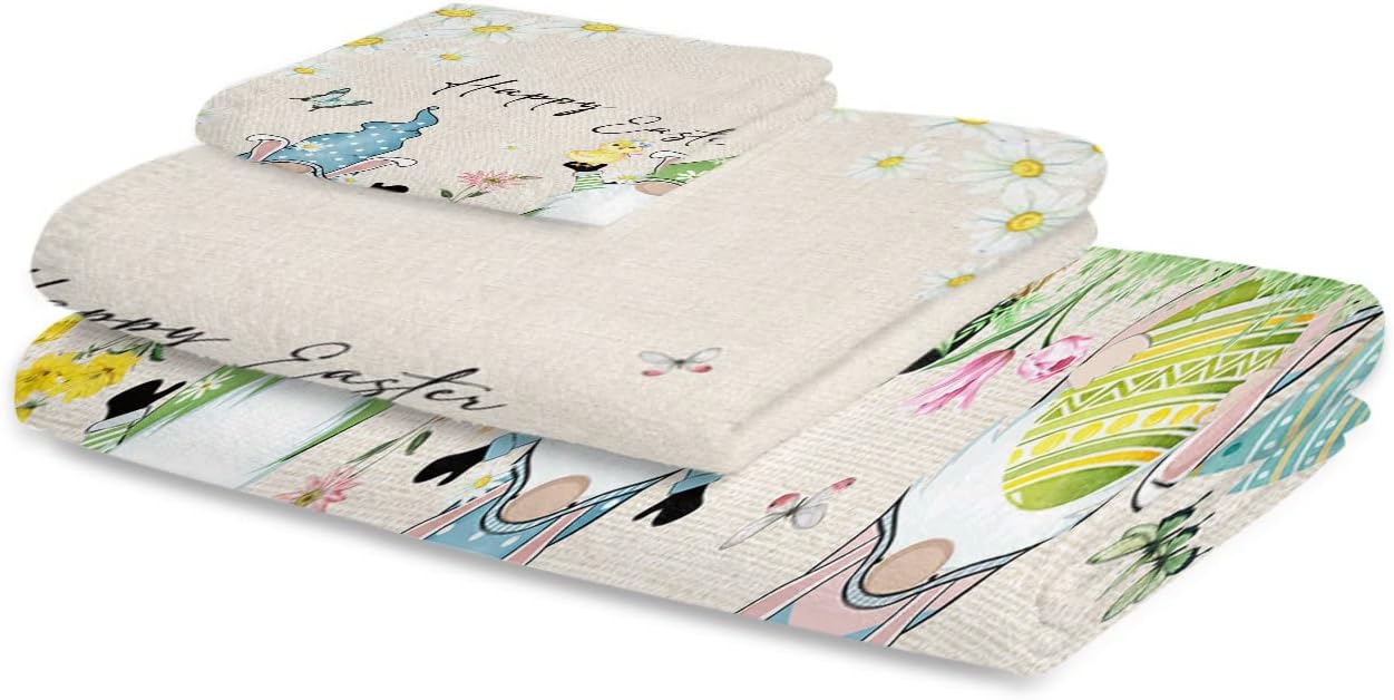CosyBright 3 Piece Bath Towels Set Easter Bunny