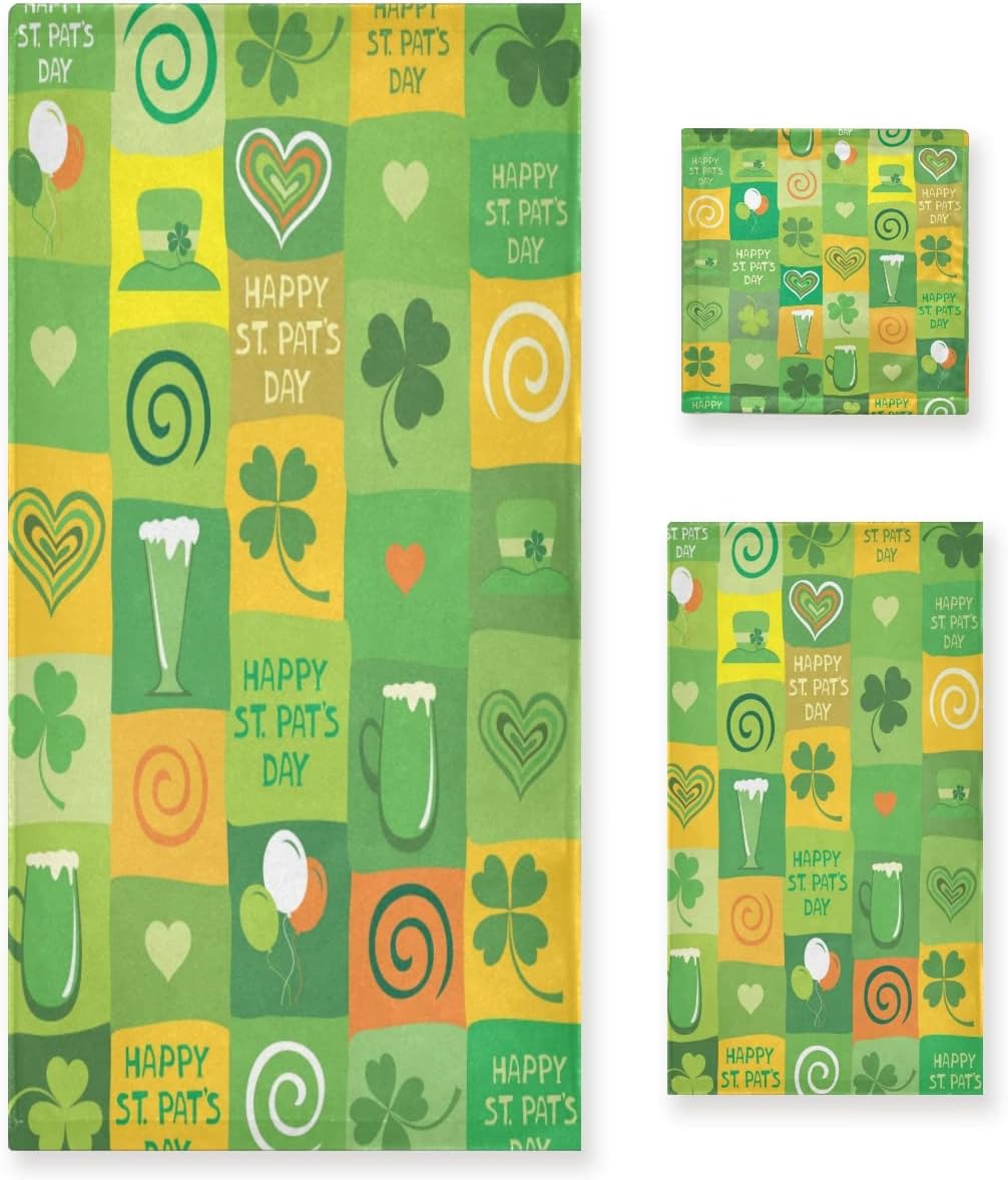 St Patricks Day Shamrock Bath Towels Set