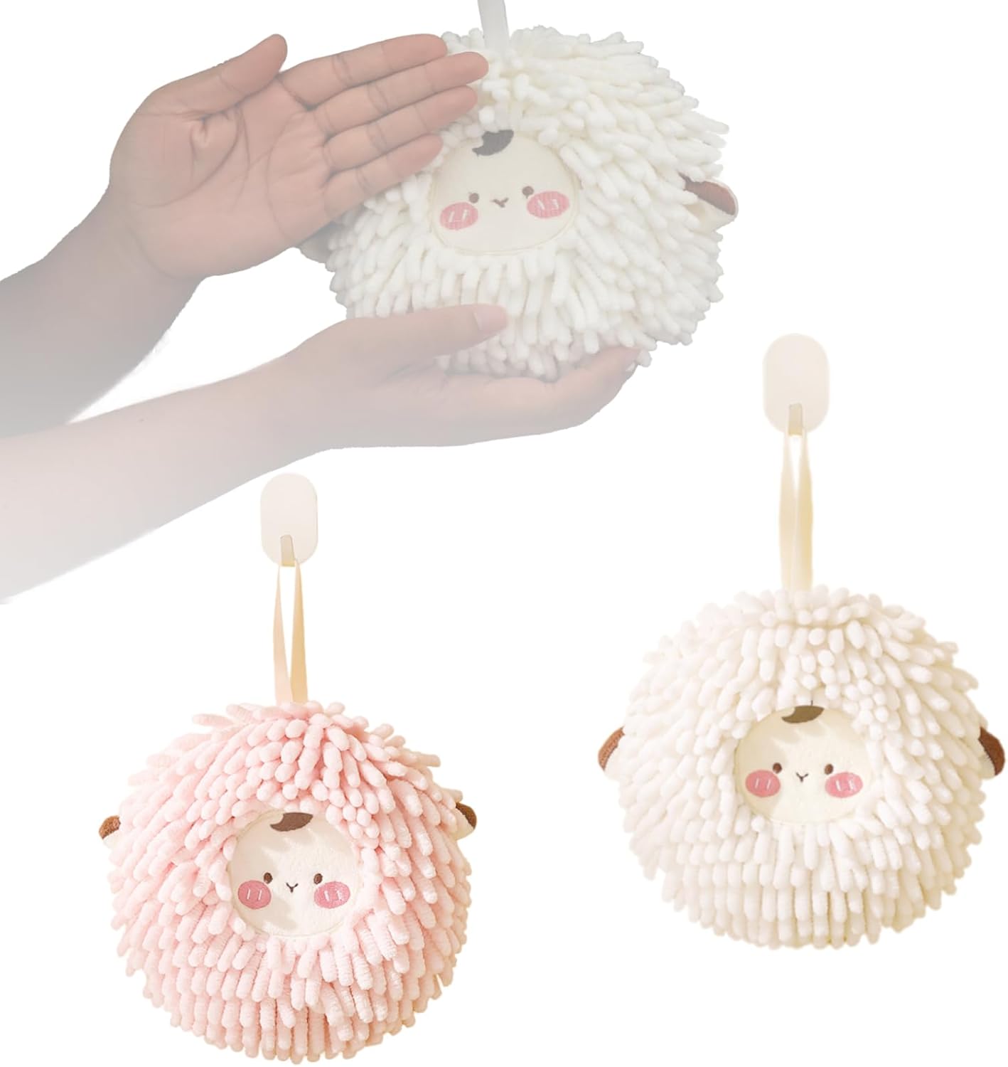 FHDUSRYO 2-Pack Fuzzy Ball Hand Towels Soft Durable Kitchen Bathroom Use