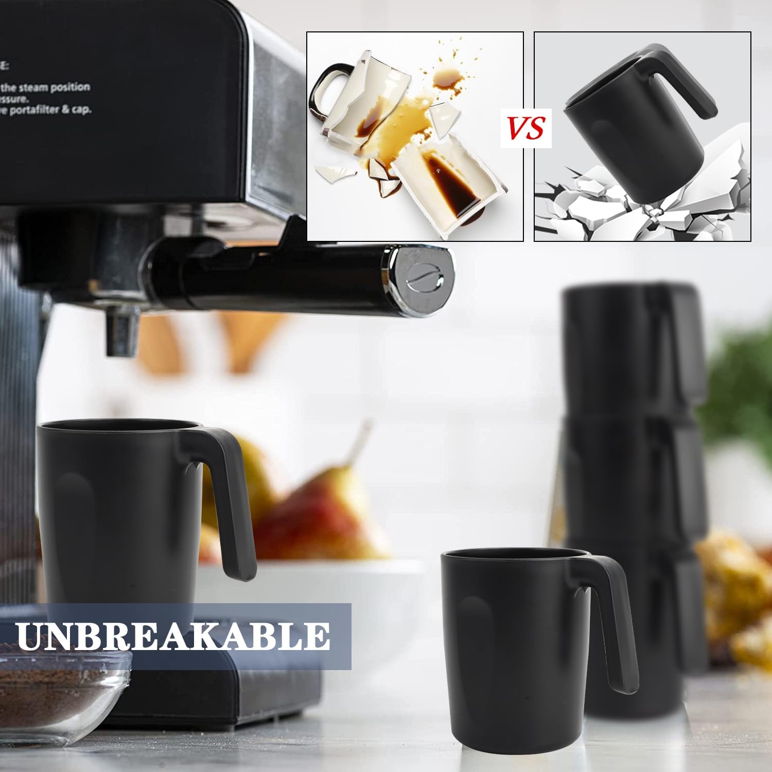 Homienly 6-Piece Reusable Wheat Straw Cups with Handle Black