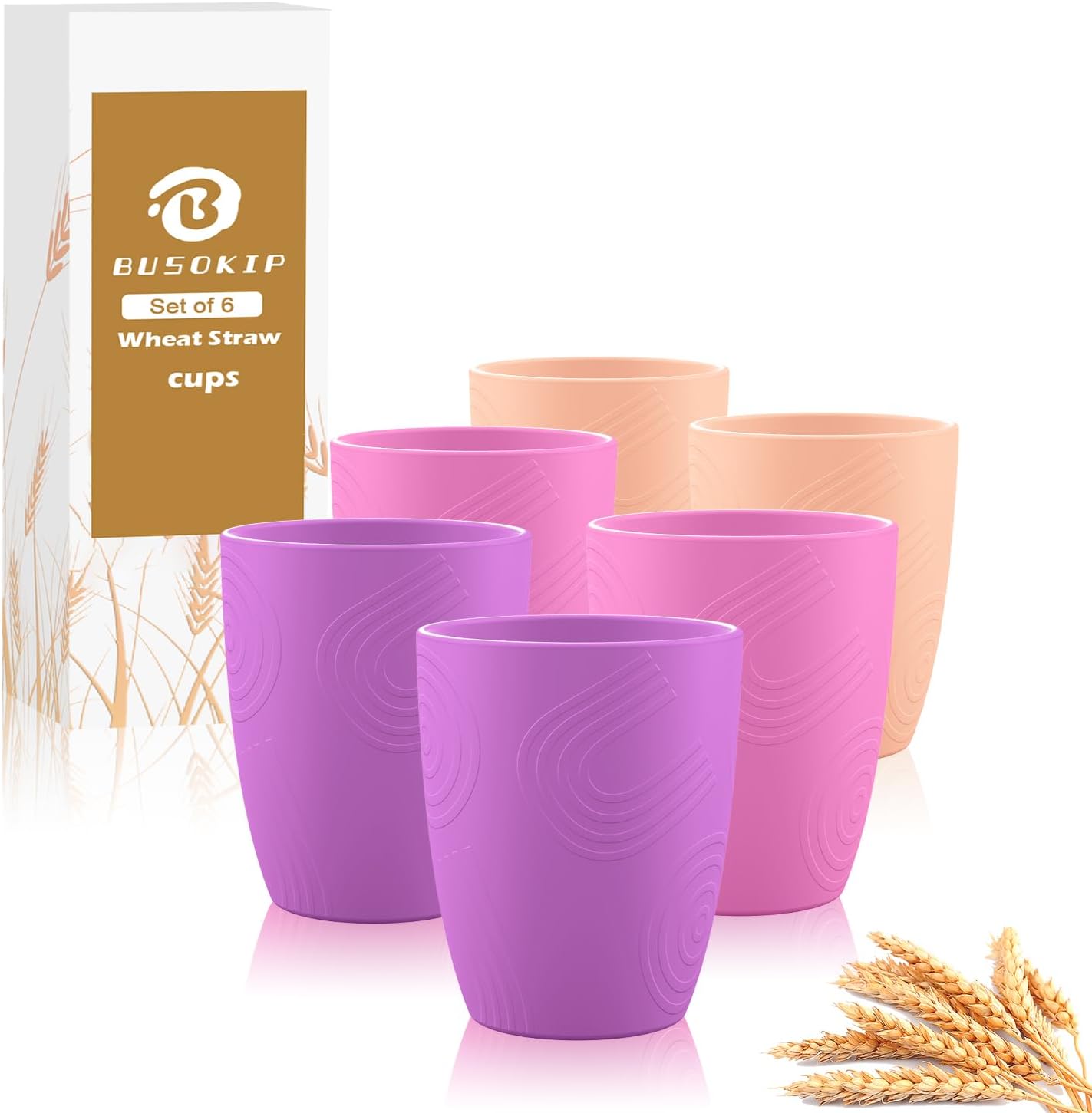 6 Pack Wheat Straw Cups Reusable Plastic Drinking Cups for Kids
