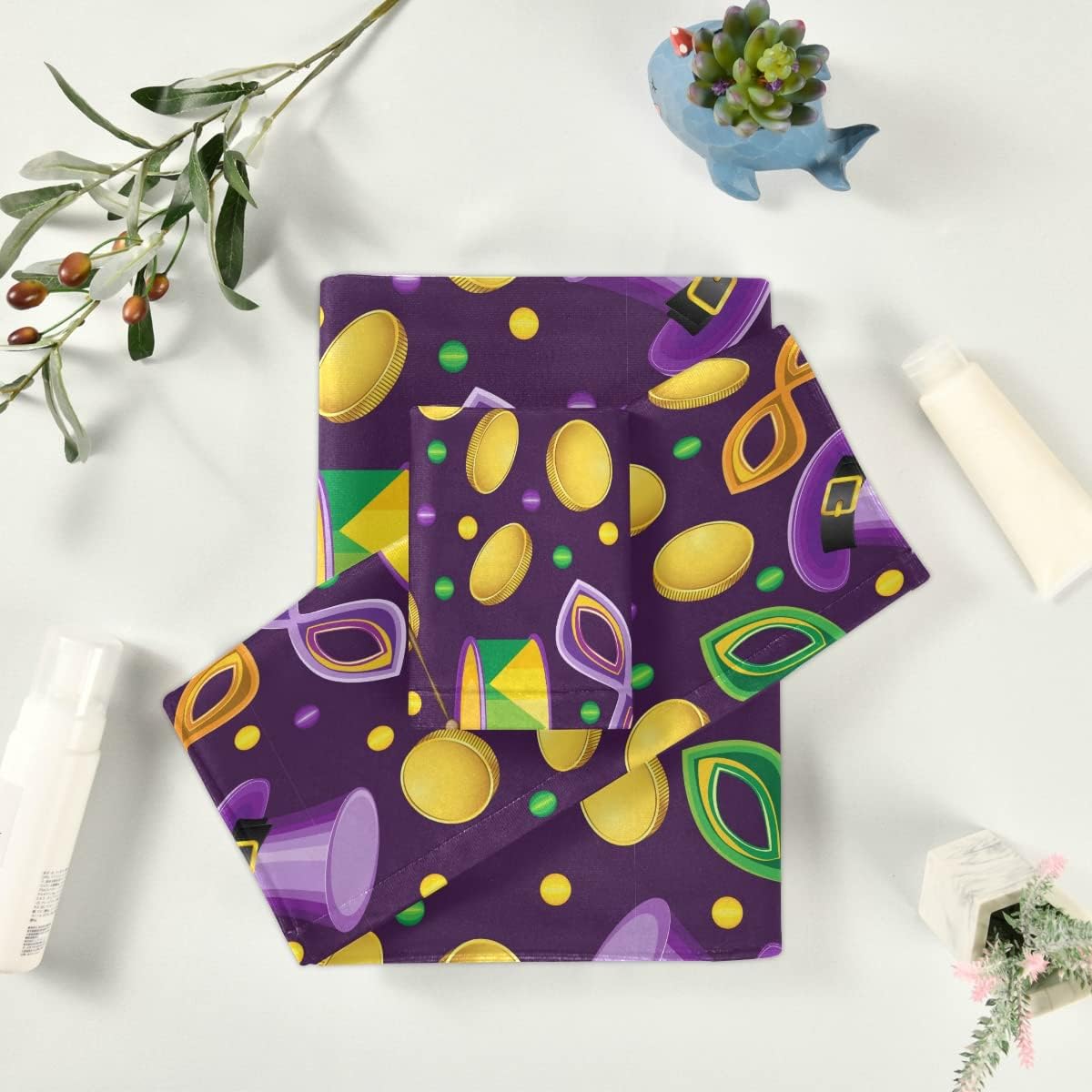 Mardi Gras Coins Bath Towels Set of 3 Extra Large Pure Cotton