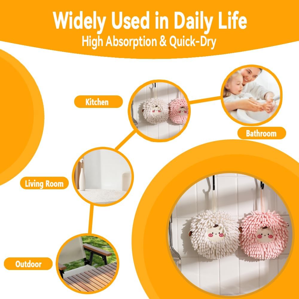 FHDUSRYO 2-Pack Fuzzy Ball Hand Towels Soft Durable Kitchen Bathroom Use