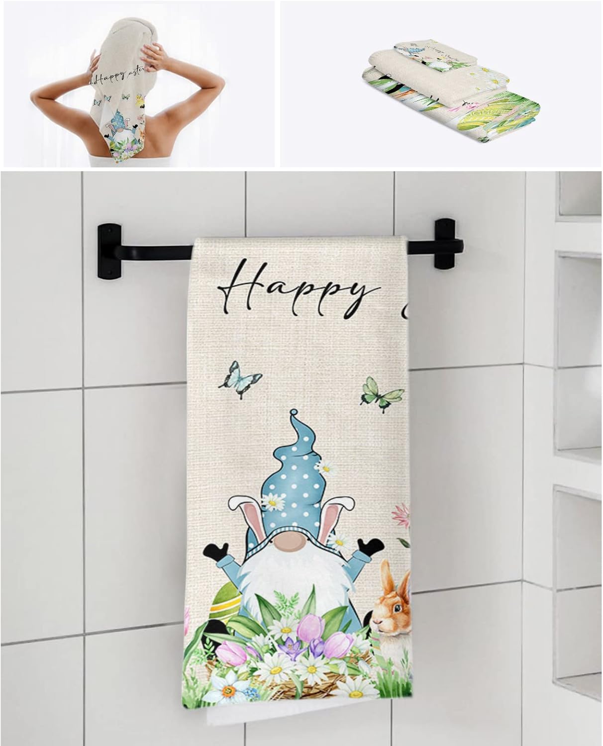 CosyBright 3 Piece Bath Towels Set Easter Bunny