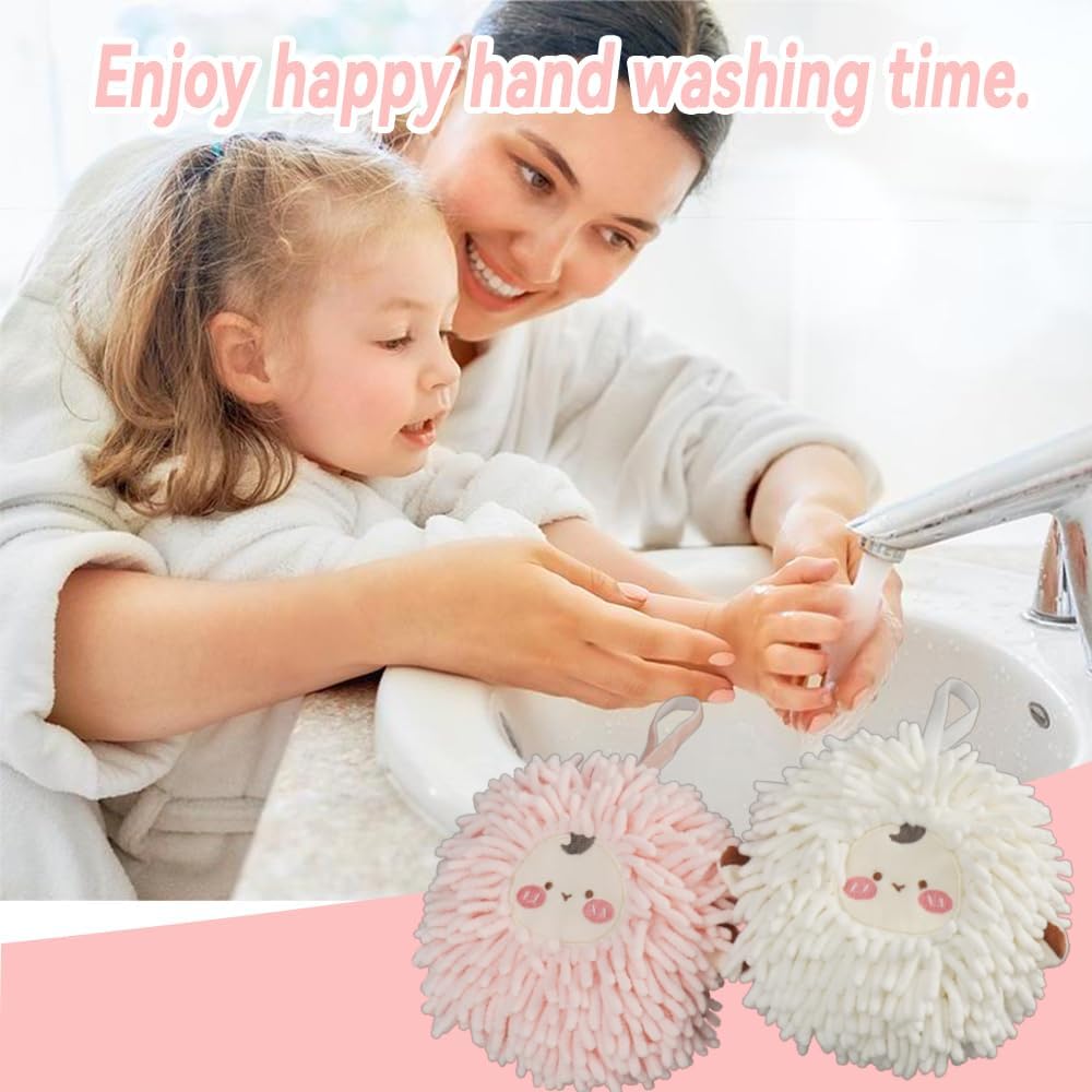FHDUSRYO 2-Pack Fuzzy Ball Hand Towels Soft Durable Kitchen Bathroom Use