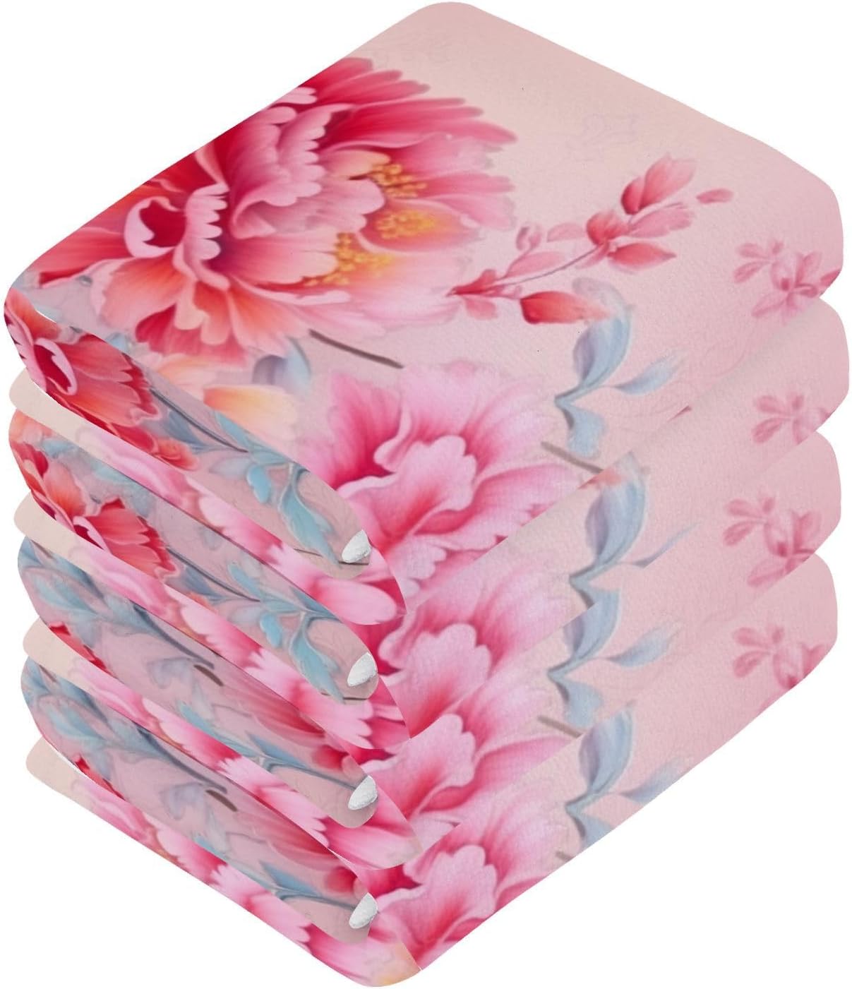 Yettasin Peony Flower Washcloths Soft Absorbent Reusable Baby Face Towels