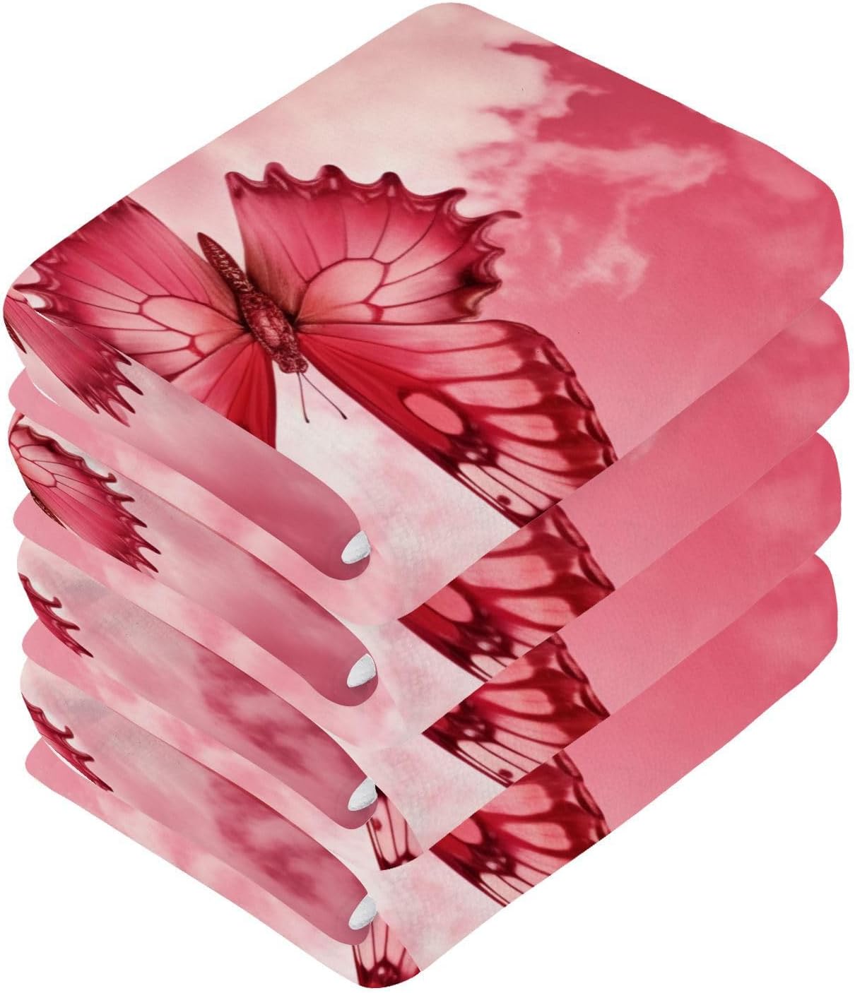 Pink Butterfly Washcloths 2 Pack Soft Absorbent Baby Face Towels