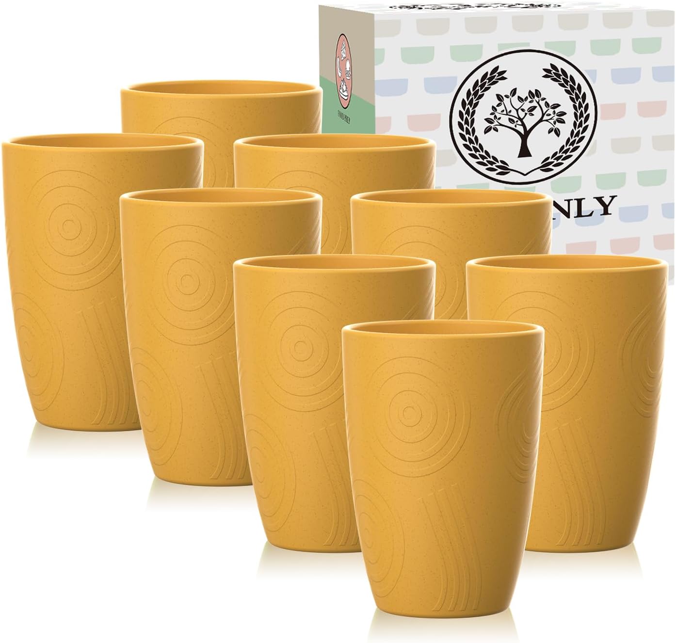 Homienly Reusable 8-Piece 12oz Yellow Wheat Straw Cups Microwave Dishwasher-Ready Unbreakable
