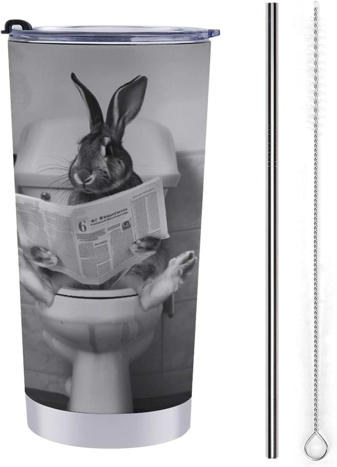 Low Profile Rabbit Tumbler Insulated Travel mug with Straw and Brush