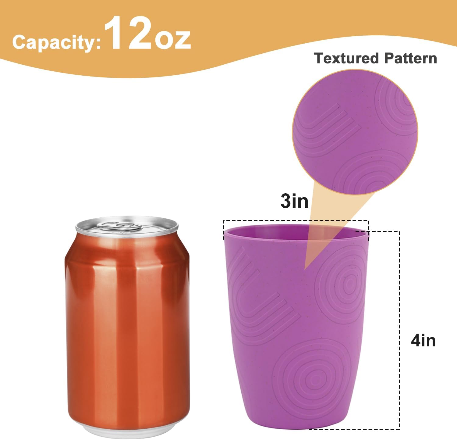 6 Pack Wheat Straw Cups Reusable Plastic Drinking Cups for Kids