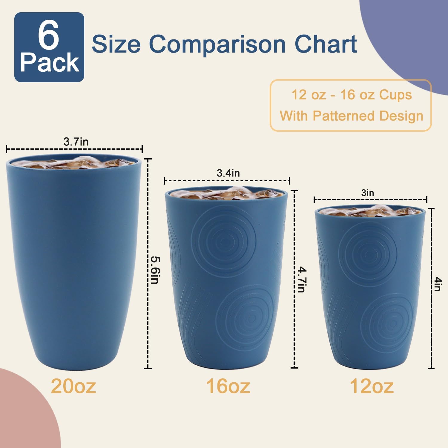BUSOKIP Premium Wheat Straw Cups Set of 6 Blue
